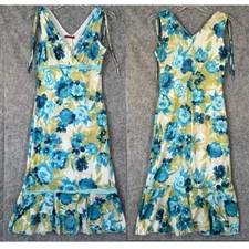 Y2K Vintage Fairycore Chiffon Babydoll Dress Womens Large Blue Whimsy Lace Trim