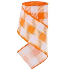 2.5 Inch Orange Plaid Check Burlap Wired Ribbon Summer Spring Easter 6 Yards