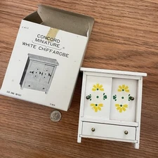 Vintage Dollhouse Dresser Concord Miniature White & Yellow Furniture Wood