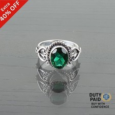 Valentines Sale 925 Silver Green Emerald Gemstone Band Promise Boho Ring Jewelry