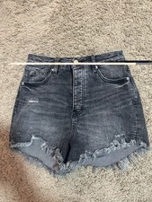 We The Free Free People Curvy Black Distressed Denim Shorts Raw Hem High Rise 28