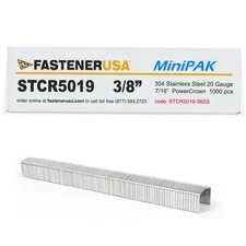 3/8" LEG x 7/16" POWER CROWN 20GA 304SS STAPLES 1,000ct | STCR5019-38SS