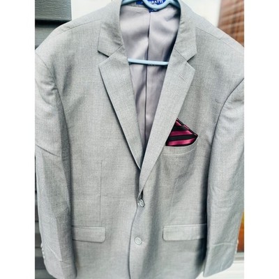 Pavaratti Collezione Mens Silver Gray Blazer Jacket 44R Pocket Square Zhou li