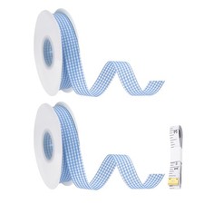 2 Roll 3/4" x 50 Yards Plaid Ribbon Polyester Gingham Ribbon W Ruler Blue