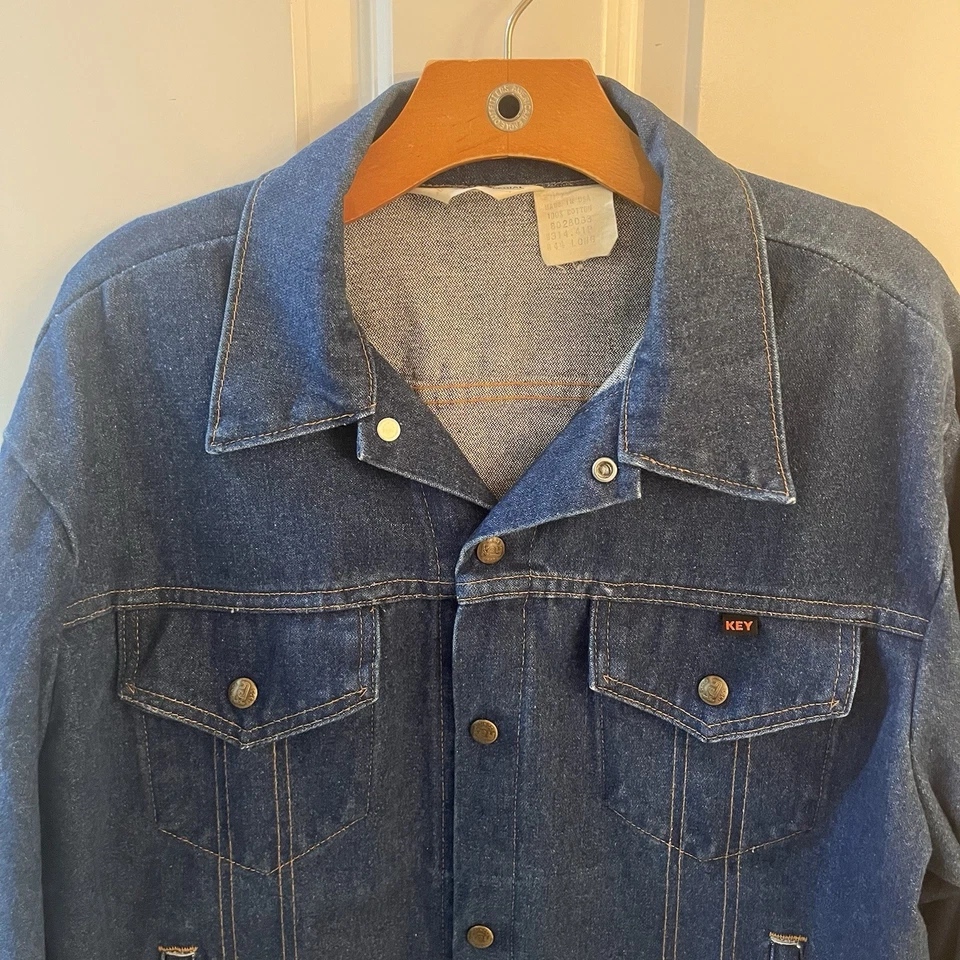 Vintage Key Imperial Denim Jacket Blue Jean Men 44 L 44L Long Large USA Made - Image 2 of 4