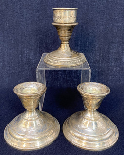 Lot of 3 Sterling Silver Weighted Candlestick Holders &1 Insert