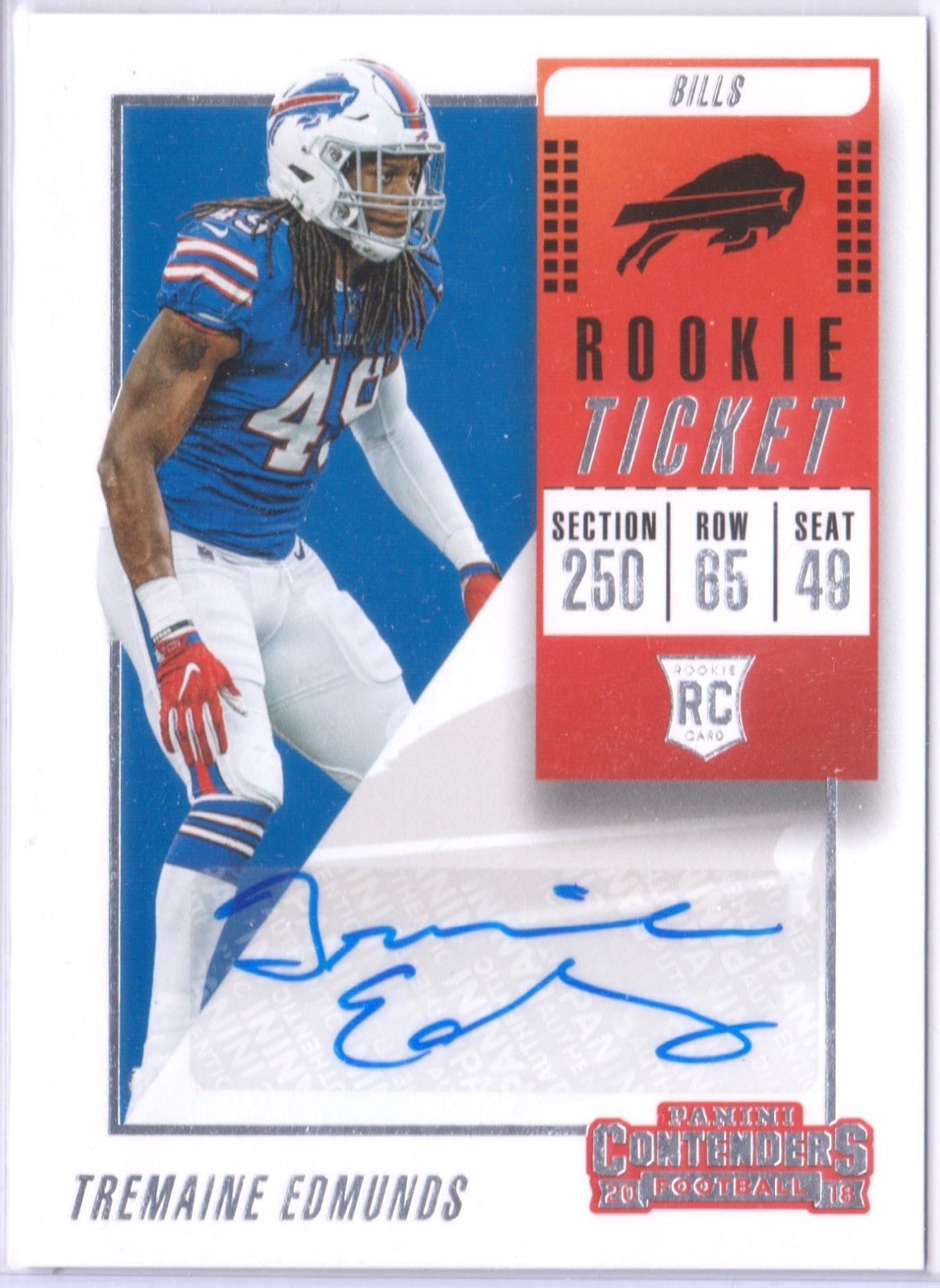 2018 Panini Contenders Tremaine Edmunds Rookie Ticket Auto #151 Rookie Auto RC