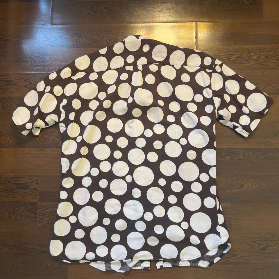 Perry Ellis Polka Dot Short Sleeve Button Up Men’s Large Brown And White - Image 2 of 3