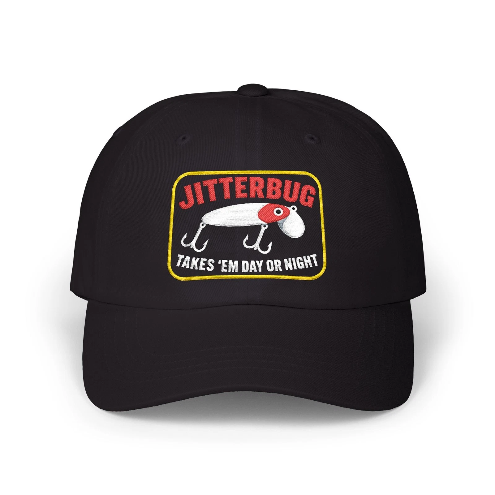 Jitterbug Takes 'Em Day Or Night Vintage Fred Arbogast Lure Cap Embroidered Hat