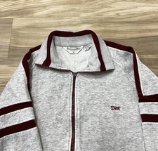 Vintage Christian Dior Monsieur grey and burgundy Zip Up Track Jacket 1980s Sz M