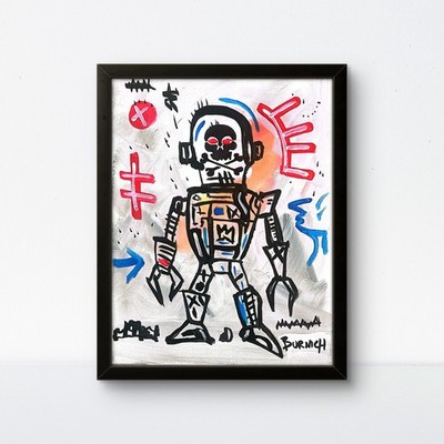 Space Robot Neo Expressionist Acrylic 11x14 Canvas Painting Abstract Living Room