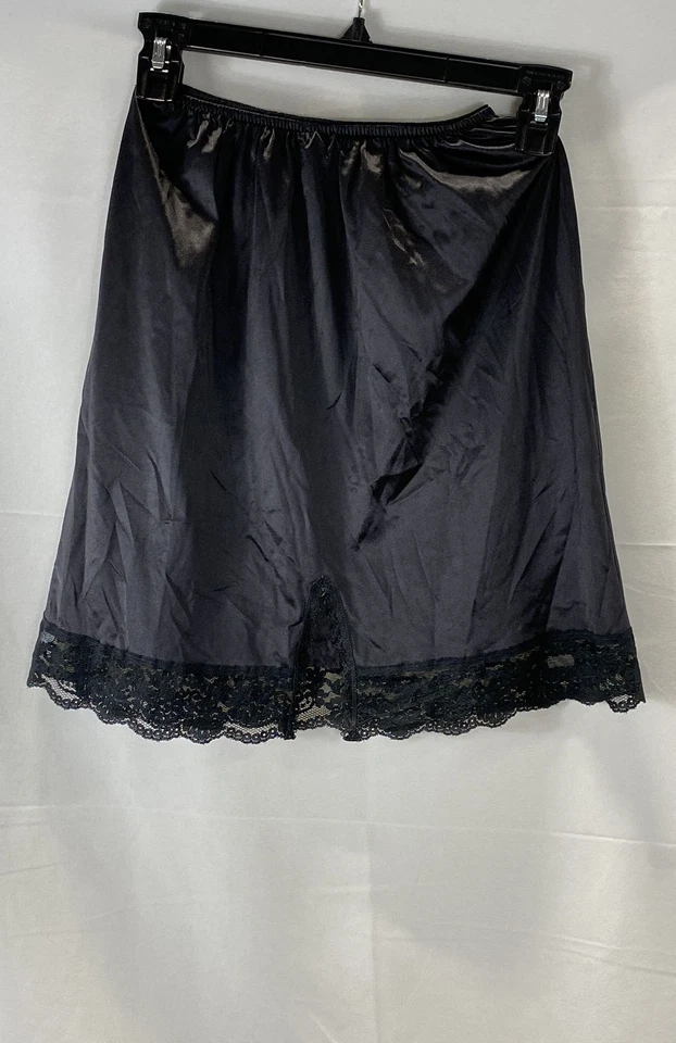 Vintage 80s Christian Dior Women's S Black Nylon Lace Trim Half Slip Skirt - Image 2 of 4