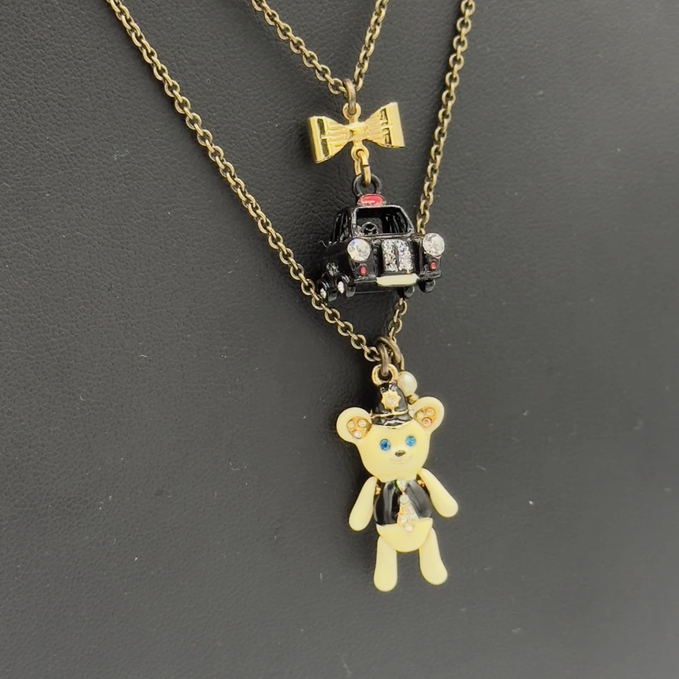 Collar Betsey Johnson Royal Compromiso Oso Articulado Inglés Taxi 2 Hilos Foto 3 de 4