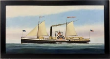 Original Large Scott Cameron “Kennebec” Sidewheeler Steamboat Paddle Steamer Oil