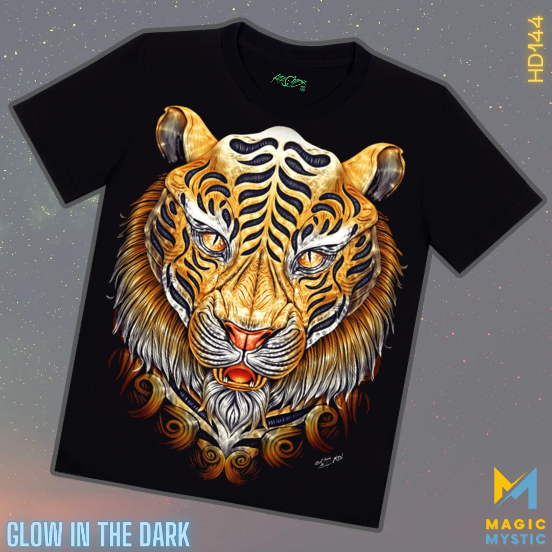 BlackT-Shirt Rock Chang Original Colorful Artistic Tiger Glow in the Dark Unisex