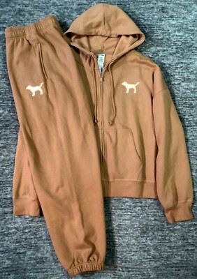 Victoria's Secret Pink Fleece Full Zip Hoodie + Campus Pants Set