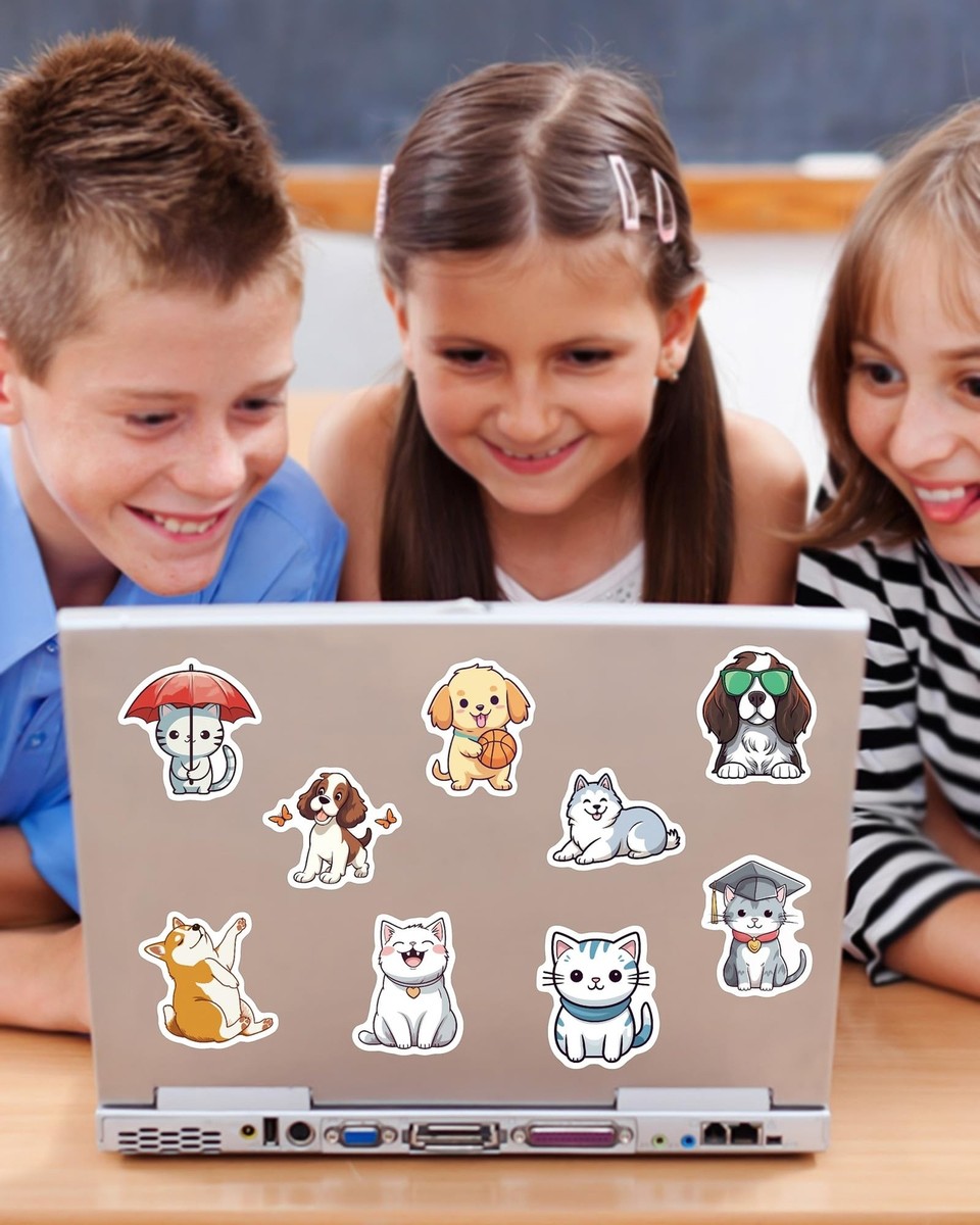 200 Bunte Katzen & Hunde Aufkleber - Wasserdichte Vinyl-Sticker Für Laptop & Mehr