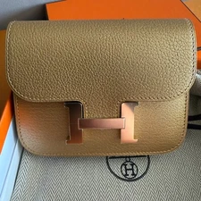 HERMES METALLIC GOLD DORE CONSTANCE SLIM BAG HANDBAG CHAMKILIGHT BELTBAG
