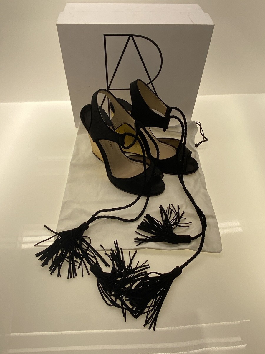 Sandales à Plateforme Paul Andrew Tianjin - Noir Et Doré, Pompons, Taille 38.5 US 8 - Neuf Avec Boîte