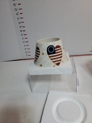 Home Interiors Patriotic American USA Flag Heart Jar Candle Shade Topper Ceramic