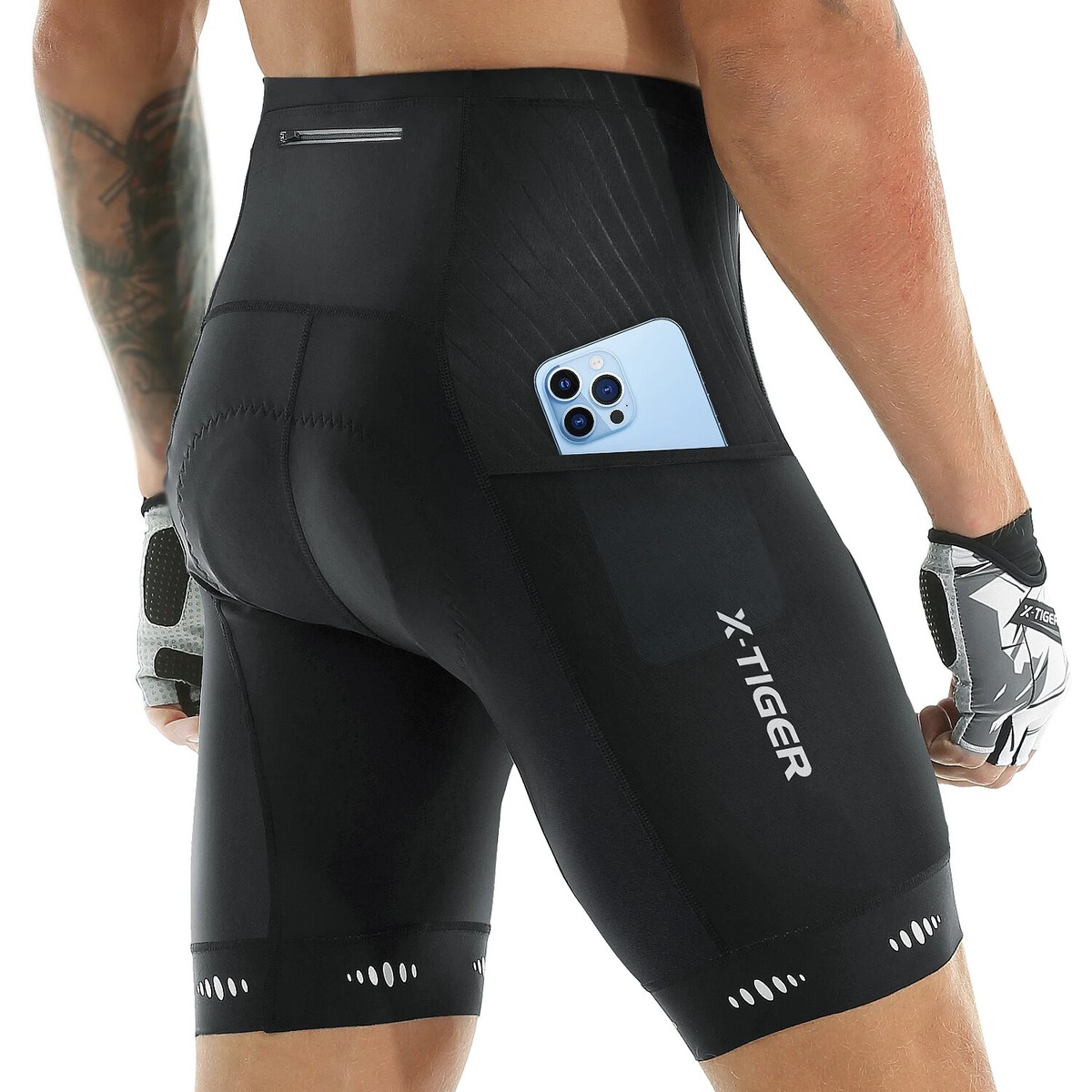 Men Cycling Shorts with Back Pocket 5D Gel Padded Bike