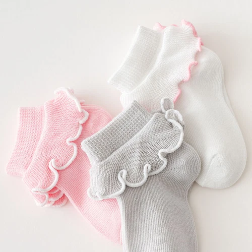 0-5T 3 Pairs Cute Baby Girls Toddlers Ruffle Socks Lot Kids Short Cotton Socks - Bild 2 von 15