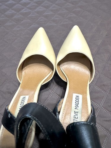 Steve Madden Magie Leather Heels Pumps Beige w. Black Ankle Strap - Size 6 - Picture 6 of 11