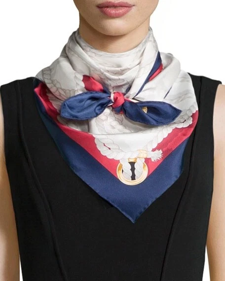 Neuf écharpe unisexe Gucci cordes blanches imprimé rouge bleu soie enveloppée avec boîte cadeau Gucci