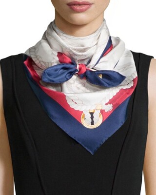 Unisex Gucci Scarf GG White Ropes Print Nautical Silk Wrap with Gucci Gift Box
