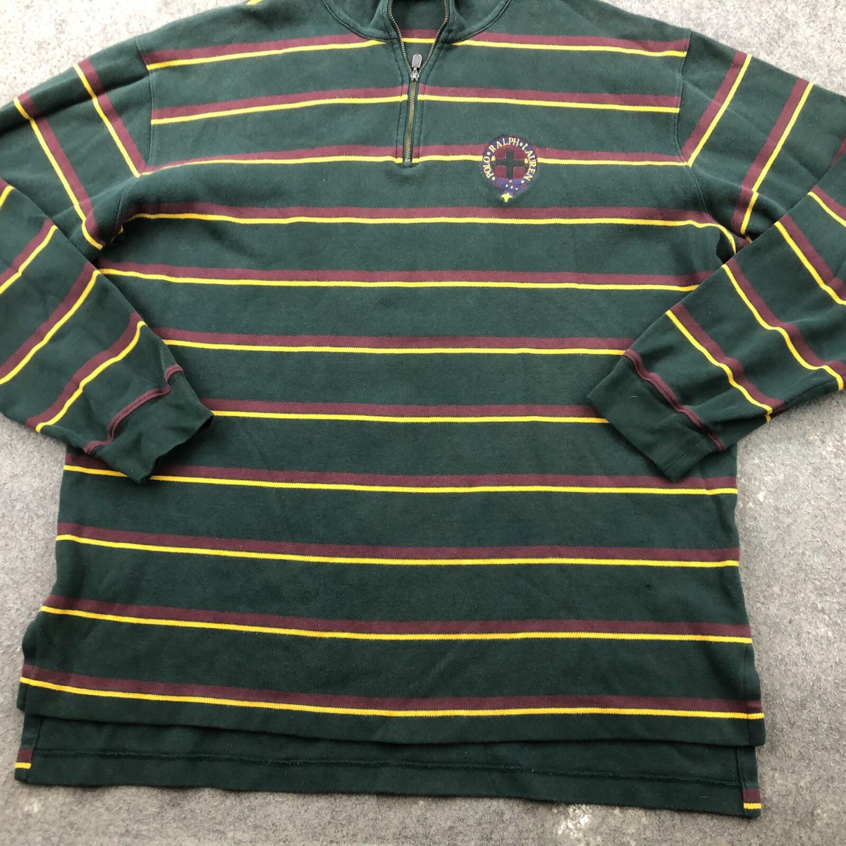 VTG Polo Ralph Lauren Sweater Men Large Green Striped 1/4