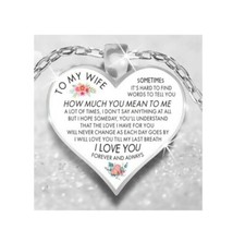 Wife Husband Heart I Love You Valentines Mothers Day Silver Chain Gift Necklace
