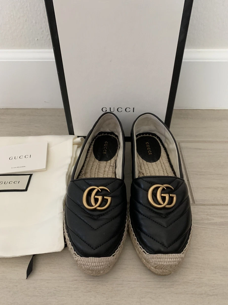 markedsføring mesh Peck GUCCI BLACK LEATHER ESPADRILLES FLATS SHOES SIZE 36 | eBay