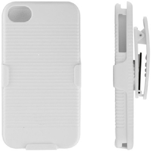 iPhone 4/4S White Armor Case with Hard Shell Cover & Belt Clip Holster Stand-image