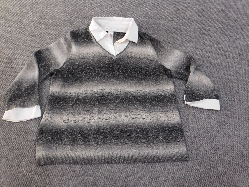 Alfred Dunner Top Gris Medio Jersey Mujer Negocios Informal Geométrico Foto 2 de 4