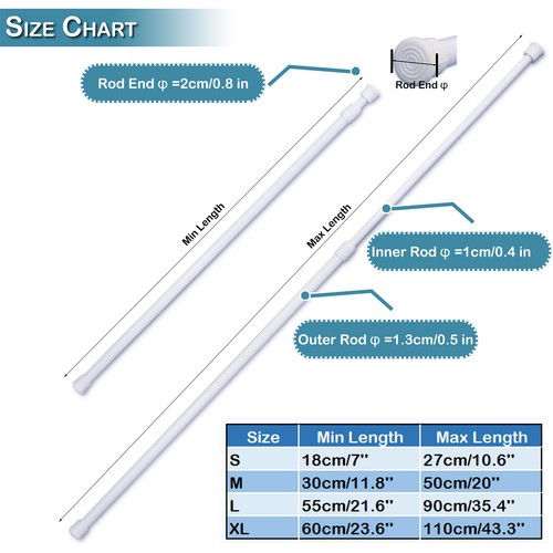 Telescopic Net Voile Tension Curtain Rail Pole Rod Rods Spring Loaded Extendable - Picture 2 of 15