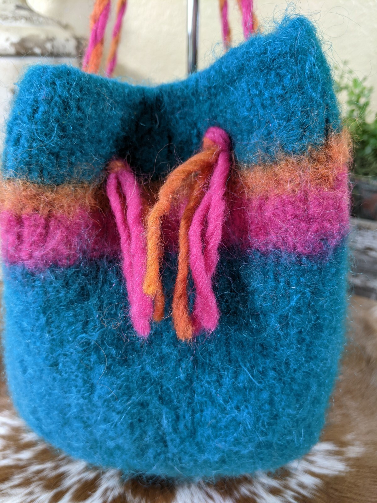 Boho Chic Hand Knit Felted Hobo Shoulder Tote Bag - image 5