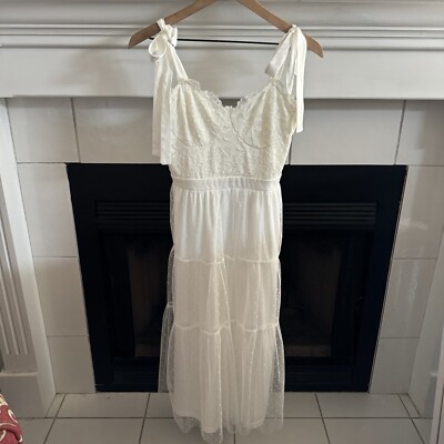 Lulu's Darling Appearance White Lace Swiss Dot Tie-Strap Midi Dress NWT |  eBay