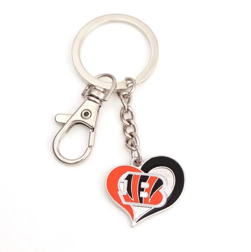 NFL Key Chain Heart Key Ring Swirl Chain Metal Football Keychain Snap Clasp - Image 3 of 4