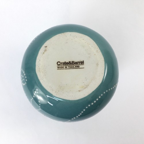 Crate and Barrel Blue Ceramic Stitch Flower Scroll Vase White Dots 4 1/2” Tall - Picture 8 of 12