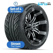 12 GTW Tempest Machined Black Golf Cart Wheels and Tires (215/40R12) Set of 4