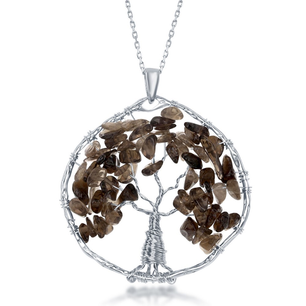 Sterling Silver Smokey Quartz Tree of Life Pendant 9590₽
