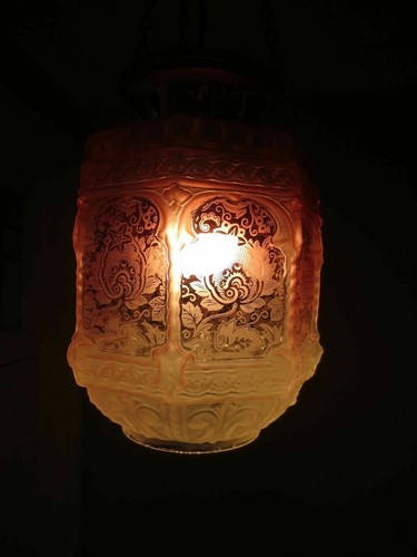Grand Victorian Cranberry Glass Paraffin Hall Oil Lamp Hanging Light Shade - Picture 5 of 11