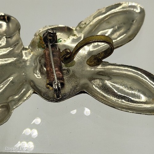 Vintage Silver Copper Gold Tone Large Easter Bunny Rabbit Brooch Pendant Pin - Picture 7 of 9