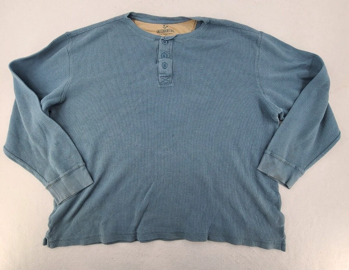 Outdoor Life Henley Shirt Adult Extra Large Blue Thermal Long Sleeve Mens *