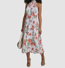 Calvin Klein Women's White Floral Smocked Self-Tie Halter Dress Petite Size 12P