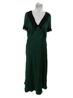 Per Una Women's Dress Dark Green Slip Lace Trim Short Sleeve V-Neck Bias Cut New