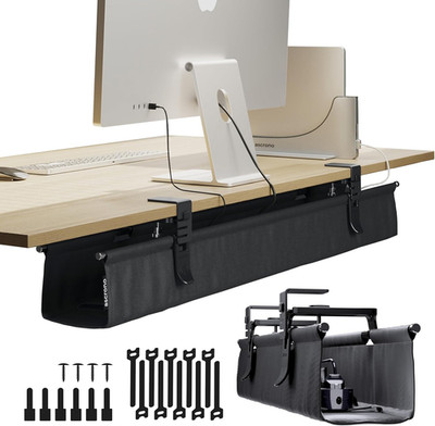 Ascrono Original No Drill under Desk Cable Management Tray 40.6'' - Premium Black