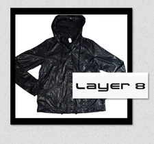 Layer8 Hooded Performance Quick Dry Women’s MEDIUM Full Zip Jacket Pockets Black