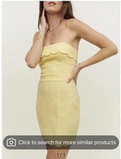 Reformation Isles Linen Strapless Mini Dress Sz 8 Scalloped Zest Yellow Fitted
