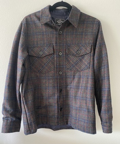 Portuguese Flannel Fully Lined Wool Overshirt Men's M Blue Charcoal Rust Plaid